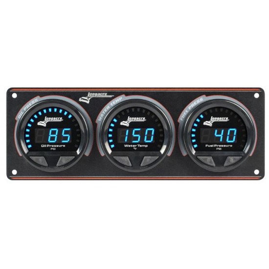 LONGACRE DIGITAL ELITE WATERPROOF GAUGE PANEL, 3 GAUGE OIL PRESSURE/WATER TEMPERATURE/FUEL PRESSURE 120 PSI