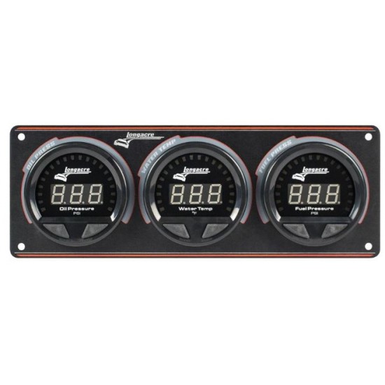 LONGACRE DIGITAL ELITE WATERPROOF GAUGE PANEL, 3 GAUGE OIL PRESSURE/WATER TEMPERATURE/FUEL PRESSURE 120 PSI